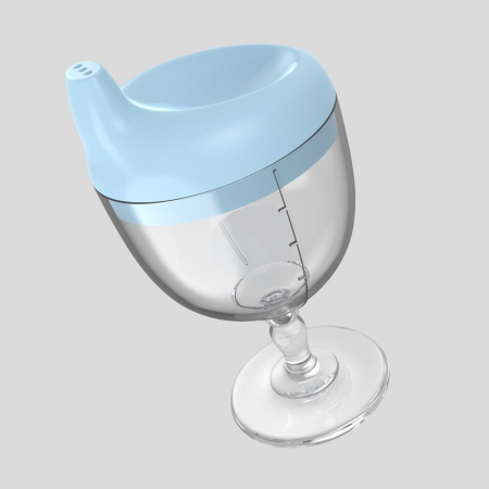 Pahar din Plastic Transparent cu Picior, Flippy, pentru Copii, 14 x 7.7 cm, cu Cioc Antiscurgere, + 3 Ani, Fara Maner, Albastru [4]