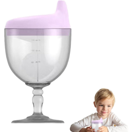 Pahar din Plastic Transparent cu Picior, Flippy, pentru Copii, 14 x 7.7 cm, cu Cioc Antiscurgere, + 3 Ani, Fara Maner, Mov [4]