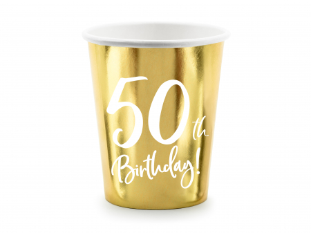 Petrecere 50 Ani - Pahare  50 de ani, aurii, 220 ml (1 set. / 6 buc.)