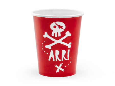 Pahare - Pahare Pirates Party, roșii, 220 ml (1 set. / 6 buc.)