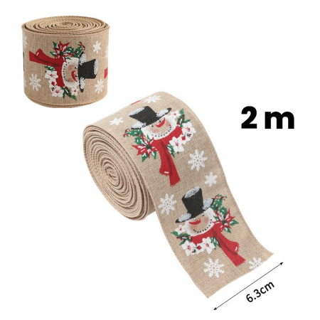 Panglica Decorativa pentru Craciun, Flippy, Ornament pentru Brad de Craciun, Pretreceri, Panglica cu Design Om de Zapada, 200 x 6.3 cm, Khaki  [1]