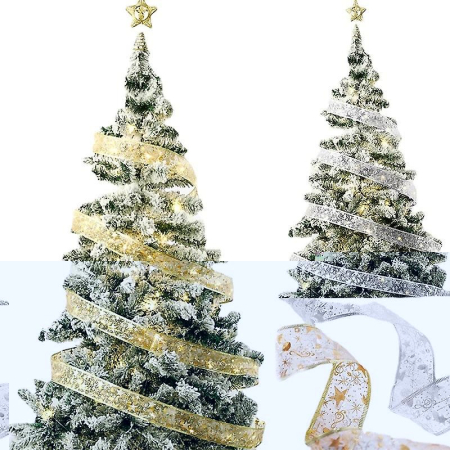 Ornamente Brad - Panglică LED de Crăciun Flippy Aurie, lungime 1 m , 10 LED-uri, Baterii, Alb rece