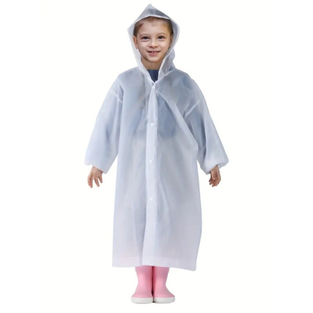Pelerine, Umbrele si Accesorii - Pelerina de Ploaie , pentru Copii 100-145 cm, din EVA, Impermeabila, Inchidere cu Capse, Alb