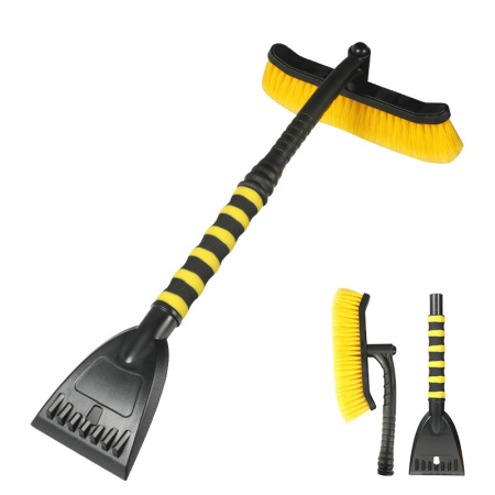 Articole Auto - Perie de Zapada cu Racleta pentru Masina, Flippy, Multifunctionala, Rotativa, Demontabila, cu Maner Antiderapant, Aluminiu, Plastic, Fragmentarea Ghetii de pe Parbriz, Solutia pentru Iarna, pentru Dez