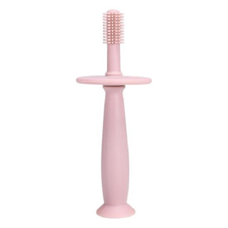 Articole Diverse copii - Periuta de Dinti din Silicon pentru Bebelusi, Flippy, fara BPA, 360 Grade, Bariera Anti-Inghitire, Maner Ergonomic, 12.5 x 15 cm, Roz