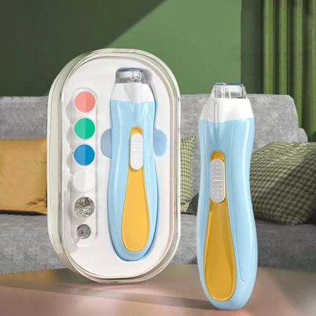 Pila Electrica, Flippy, pentru Copii si Bebelusi, din ABS, 6 Accesorii, cu Lumina LED, 9.5 x 6 x 17 cm, Albastru/Portocaliu [1]