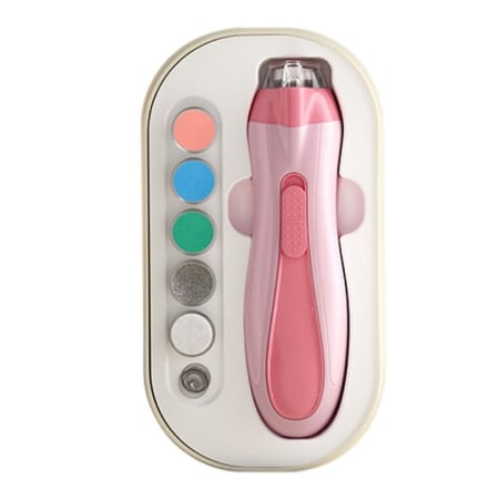 Ingrijire Unghii - Pila Electrica, Flippy, pentru Copii si Bebelusi, din ABS, 6 Accesorii, cu Lumina LED, 9.5 x 6 x 17 cm, Roz