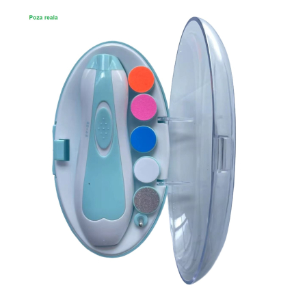 Pila Electrica Unghii pentru Bebelusi, Flippy, 6 Piese, 15 x 4.5 x 3 cm, Silentios, 0-3 Ani, 4 Trepte de Viteza, Albastru [1]