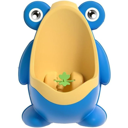 Casa si Bricolaj - Pisoar pentru Baieti , 0-8 Ani, in Forma de Broasca, Perie Inclusa, Montare pe Perete, Carlig Autoadeziv Inclus, 29 x 22.5 cm, Albastru