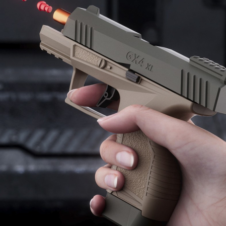 Pistol de jucarie GX4 cu Ejectie, Flippy, de Explozie de buzunar, Makara BLOWBACK, Gloante Moi pentru Copii, 15 x 13 x 3.5 cm, Negru Maro [3]