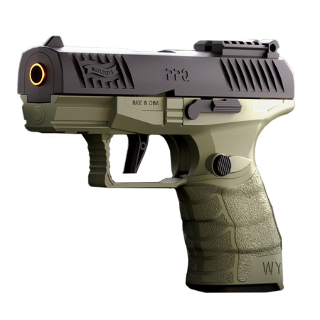 Jucarii pentru copii - Pistol de jucarie GX4 cu Ejectie, Flippy, de Explozie de buzunar, Makara BLOWBACK, Gloante Moi pentru Copii, 15 x 13 x 3.5 cm, Negru Verde deschis