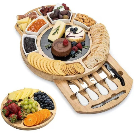 Bucatarie - Platou Festiv, Flippy, din Lemn, pentru Branzeturi si Aperitive, 18 Piese, Maro