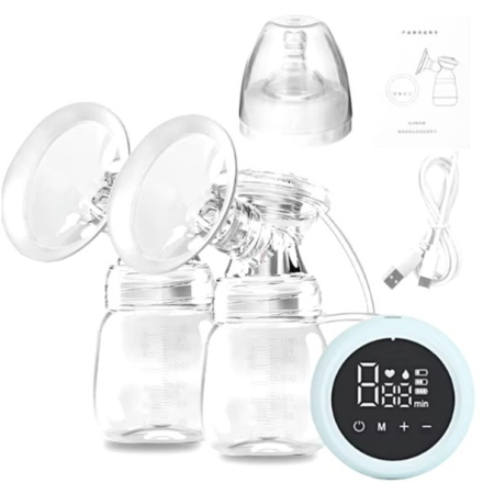 Articole Diverse copii - Pompa de San Electrica 2 in 1, Flippy, cu 2 Biberoane, Capacitate 180 ml, Incarcare USB Tip C, 1200 mAh, 2 Moduri, 9 Viteze, Albastru Transparent