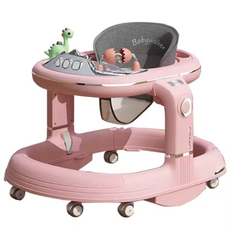 Scaune de masa bebe - Premergator 4in1, Flippy, Antemergator, Balansoar, Scaun de Masa, Functie Muzicala, din ABS, Roti Universale, Inaltime Reglabila, Sistem Antirasturnare, Greutate Portanta 25 kg, +6 Luni, Roz