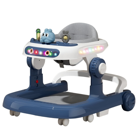 Masinute, Triciclete si Masinute Electrice - Premergator Multifunctional cu Roti Flippy, Model Iepuras, Inaltime Ajustabila, Tavita, Muzica, Lumini, 66x59x41 cm, Albastru