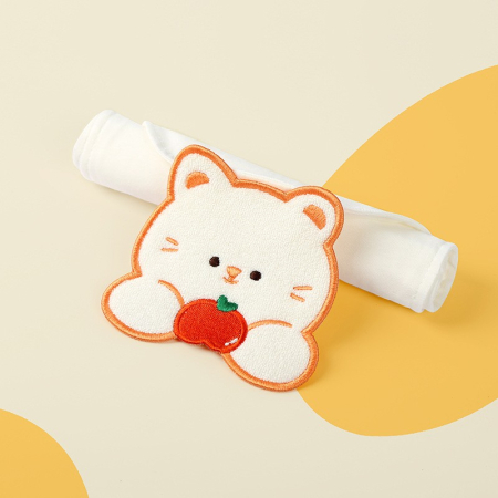 Prosop Absorbant, Flippy, din Bumbac, pentru Bebelusi, 19x28 cm, Model Pisica, Alb [1]