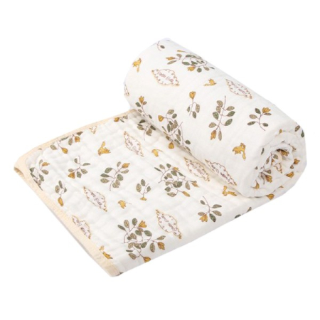 Articole pentru baie - Prosop de baie din bumbac si tifon pentru Bebelusi , cu Sase Straturi, pentru Copii, 110x110 cm, Model Frunze, Bej Galben