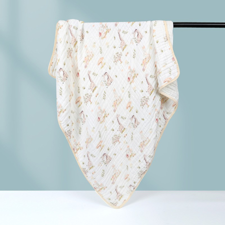 Articole pentru baie - Prosop de baie din bumbac si tifon pentru Bebelusi , cu Sase Straturi, pentru Copii, 110x110 cm, Model Girafe, Bej Galben