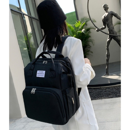 Rucsac Multifunctional pentru Mamici, Flippy, cu Patut Pliabil si Baza de Schimbat, Rezistent la Apa, Capacitate Mare, Usor, Compartimente Multiple, Buzunar Termic pentru Lapte, 42 x 32 x 22 cm, Negru [3]