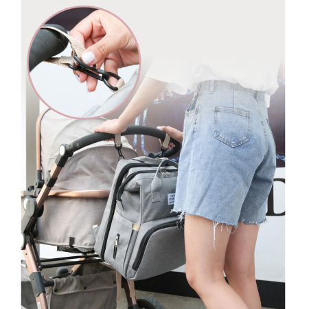 Rucsac Multifunctional pentru Mamici, Flippy, cu Patut Pliabil si Baza de Schimbat, Rezistent la Apa, Capacitate Mare, Usor, Compartimente Multiple, Buzunar Termic pentru Lapte, 42 x 32 x 22 cm, Gri [6]