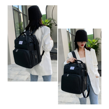 Rucsac Multifunctional pentru Mamici, Flippy, cu Patut Pliabil si Baza de Schimbat, Rezistent la Apa, Capacitate Mare, Usor, Compartimente Multiple, Buzunar Termic pentru Lapte, 42 x 32 x 22 cm, Negru [2]