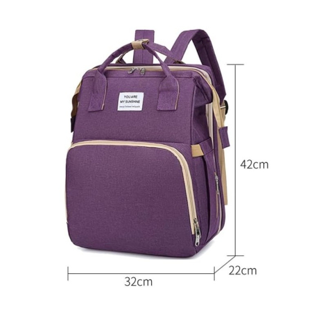 Rucsac Multifunctional pentru Mamici, Flippy, cu Patut Pliabil si Baza de Schimbat, Rezistent la Apa, Capacitate Mare, Usor, Compartimente Multiple, Buzunar Termic pentru Lapte, 42 x 32 x 22 cm, Mov [1]
