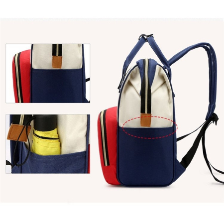 Rucsac Multifunctional pentru Mamici, Flippy, din Panza Oxford, Compartimentare Multipla, Impermeabil, 43 x 18 x 26 cm, Alb/Rosu/Albastru [3]