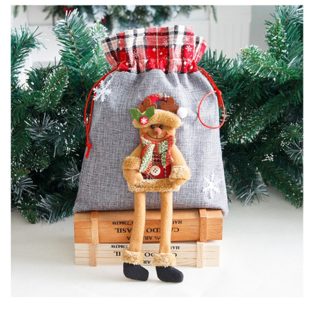 Sac din textil pentru cadouri de Craciun, Flippy, Model Ren, 30x25 cm, Gri [2]