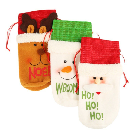 Saculet de Craciun pentru Sticla de Bautura, Flippy, Model Om de Zapada Accesorizat, Tematica Petrecere de Craciun, Marime Universala, 13x28 cm, Verde [1]