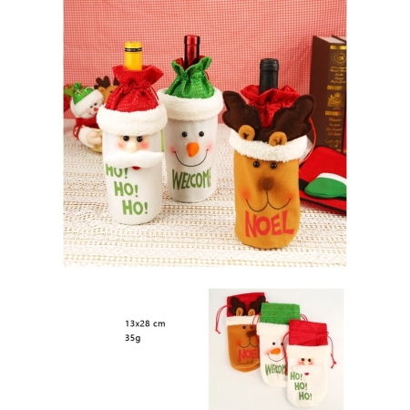 Saculet de Craciun pentru Sticla de Bautura, Flippy, Model Ren Accesorizat, Tematica Petrecere de Craciun, Marime Universala, 13x28 cm, Maro [6]