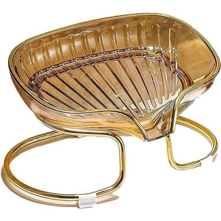 Casa si Bricolaj - Savoniera cu Suport , Sistem de Scurgere a Apei, Margine Aurie, 14 x 8.5 x 9 cm, din TPE, Auriu