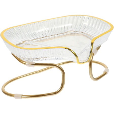 Articole pentru baie - Savoniera cu Suport , Sistem de Scurgere a Apei, Margine Aurie, 14 x 8.5 x 9 cm, din TPE, Transparent
