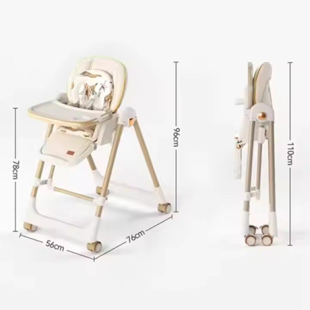 Scaun de Masa 2in1, Flippy, pentru Copii 6 luni - 4 Ani, Pliabil, cu Roti, Balansoar, Leagan, Reglabil, Tava de Masa Dubla, Centura in 5 Puncte, 96 x 56 x 76 cm, Sampanie [3]