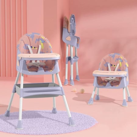 Scaun de Masa 2in1, Flippy, pentru Copii de la 6 luni - 5 Ani, Inaltime Reglabila, Centura in 5 Puncte, Tava de Masa, Roti cu Frana, Cos Depozitare, Jucarie Inclusa, 94 x 78 x 60 cm, Roz/Mov [1]