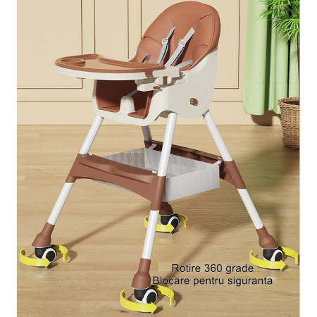 Scaun de Masa pentru Bebelusi si Copii, Flippy, cu Roti, Telescopic, Pliabil, Masuta Reglabila, Suport Picioare, Scaun cu Invelis Piele Artificiala, Centura Siguranta, Spatiu Depozitare, 97x73x65 cm,  [3]