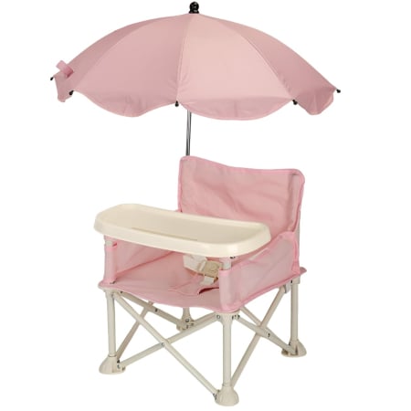 Scaune de masa bebe - Scaun de Masa pentru Bebelusi si Copii, Flippy, Tavita si Husa Detasabile, Multifuncțional, Stabil, Centura de Siguranta, Cos de Depozitare, Roz, cu Umbrela Roz, de la 6 Luni