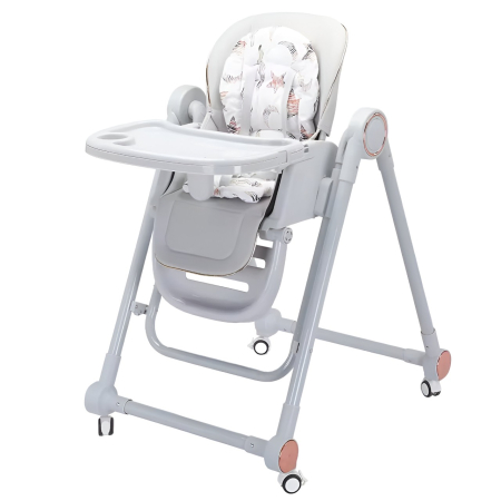 Scaune de masa bebe - Scaun de Masa pentru Bebelusi si Copii, Flippy, Tavita si Husa Detasabile, Multifuncțional, Stabil, Centura de Siguranta, Inaltime Ajustabila, Spatar Reglabil Moale, Balansoar, de la 6 Luni, Gri