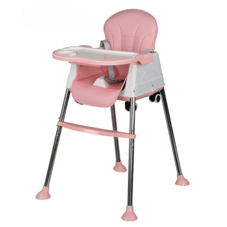 Scaun de Masa Pliabil 3in1, Flippy, Reglabil, Multifunctional, 3 Pozitii, Masuta si Husa Detasabile, Roti, Centura de Siguranta, Ajustare Inaltime, Roz [2]