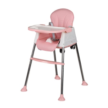 Scaune de masa bebe - Scaun de Masa Pliabil 3in1, Flippy, Reglabil, Multifunctional, 3 Pozitii, Masuta si Husa Detasabile, Roti, Centura de Siguranta, Ajustare Inaltime, Roz