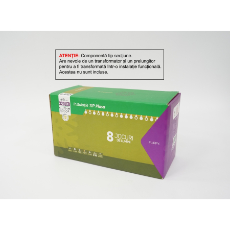 Reduceri - Sectiune Instalatie de Craciun Flippy, Tip Plasa, 320 LED-uri, 3 m x 3 m, 8 jocuri de lumini, Interconectabila, Fir transparent, Alb cald