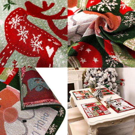 Servet de Masa, Flippy, Model Ren si Globuri, Tematica Craciun, Prosop pentru Masa, 47x33 cm, Bumbac si Fibre Sintetice, Rosu [5]