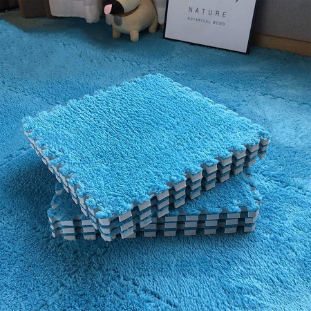 Set 10 Piese Covor tip Puzzle, Flippy, Spuma EVA, Pufos, 30 x 30 x 1 cm, Albastru [3]