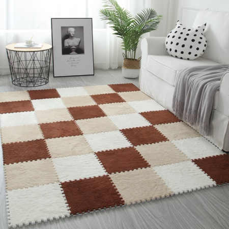 Set 10 Piese Covor tip Puzzle, Flippy, Spuma EVA, Pufos, 30 x 30 x 1 cm, Crem [3]