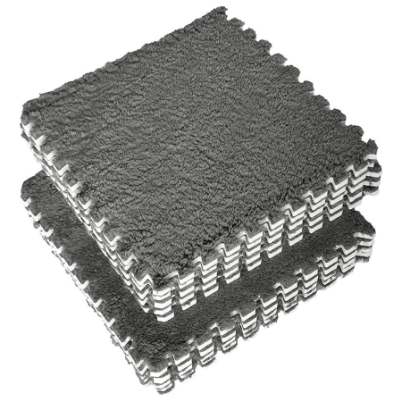 Covorase de joaca - Set 10 Piese Covor tip Puzzle, Flippy, Spuma EVA, Pufos, 30 x 30 x 1 cm, Gri