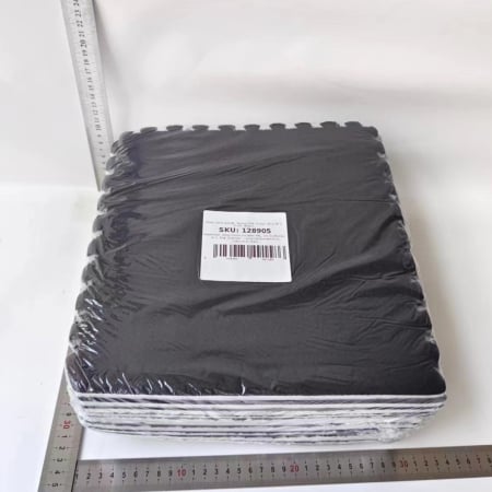 Set 10 Piese Covor tip Puzzle, Flippy, Spuma EVA, Pufos, 30 x 30 x 1 cm, Negru [1]