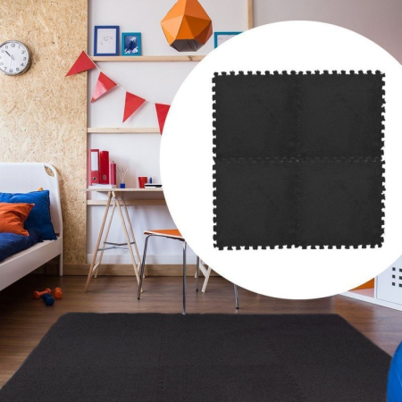 Set 10 Piese Covor tip Puzzle, Flippy, Spuma EVA, Pufos, 30 x 30 x 1 cm, Negru [11]