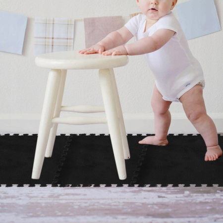 Set 10 Piese Covor tip Puzzle, Flippy, Spuma EVA, Pufos, 30 x 30 x 1 cm, Negru [7]