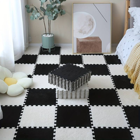 Set 10 Piese Covor tip Puzzle, Flippy, Spuma EVA, Pufos, 30 x 30 x 1 cm, Negru [3]