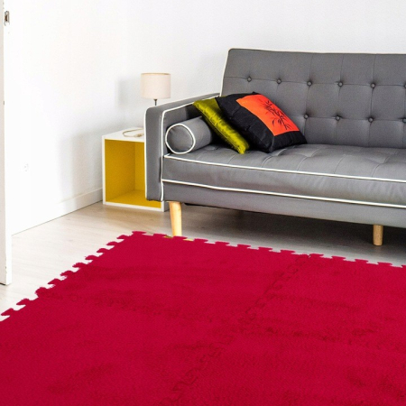 Set 10 Piese Covor tip Puzzle, Flippy, Spuma EVA, Pufos, 30 x 30 x 1 cm, Rosu [4]