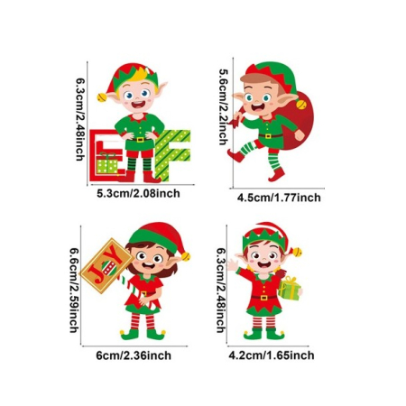 Set 12 Decoratiuni de Craciun din Lemn, Flippy, cu Snur pentru Agatare in Brad, Model Elfi Diferite Dimensiuni, 4 Modele, Multicolor [6]